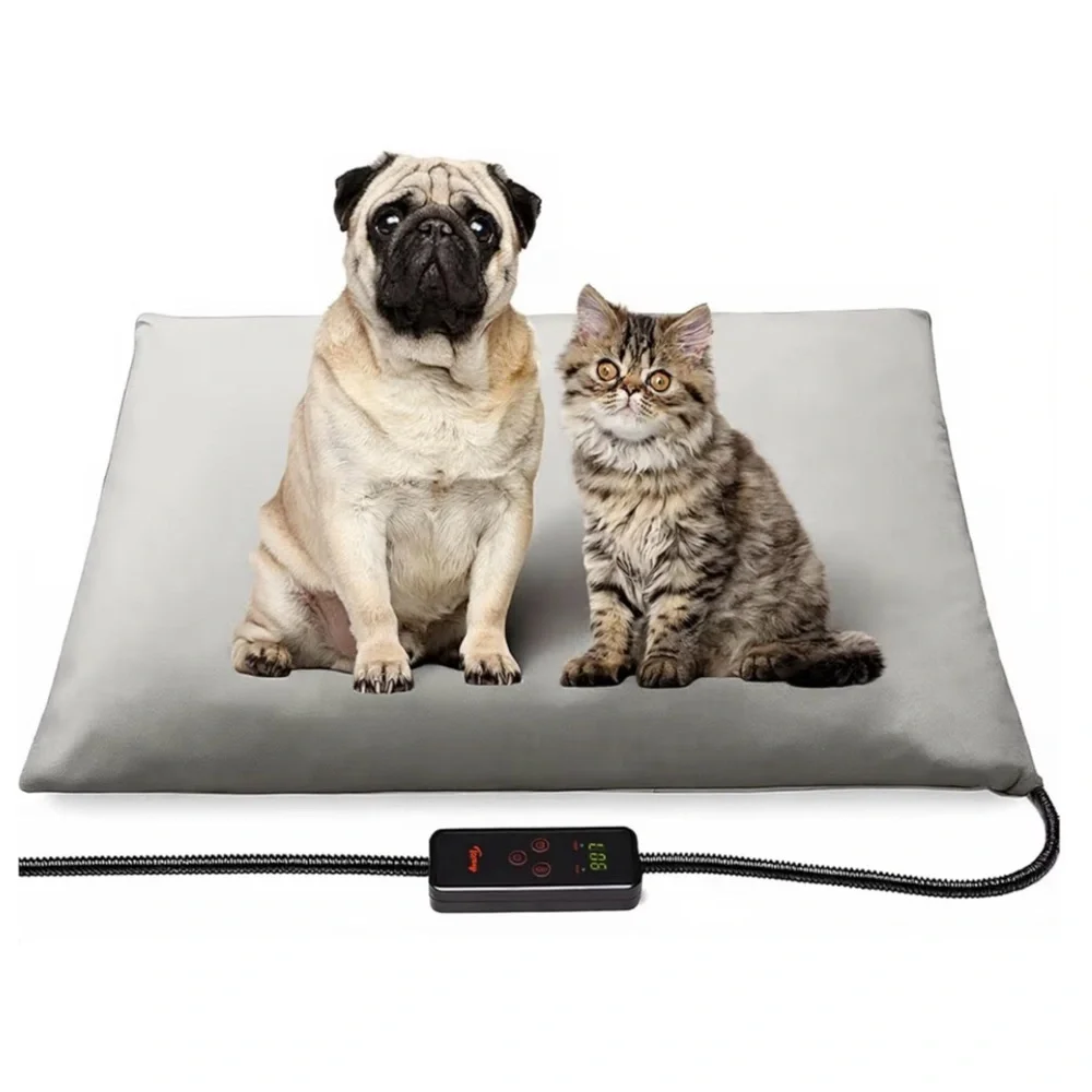 Large Gray Pet Electric Heating Blanket - Adjustable Temp And Timer 18” x 28”